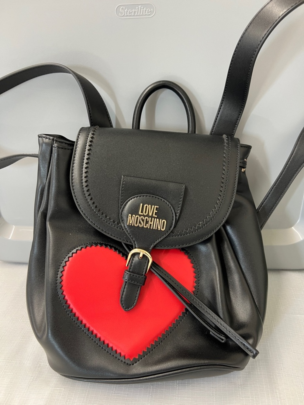Love Moschino Black Backpack with Red Heart Patch